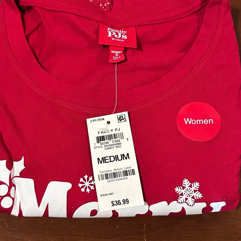 Womens 2PC Pajama Set Holiday Christmas Candy Red Merry Snowflake Medium